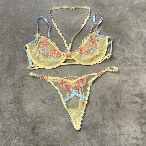 New! For Love and Lemons Pastel Papillon Underwire Bra & Thong Panty Set 10465 - Picture 5 of 12